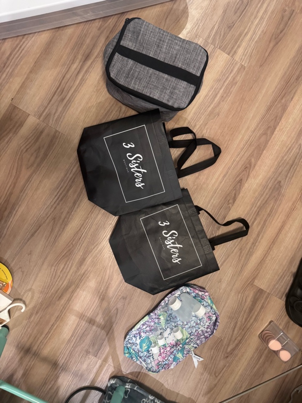 Set of Black "3 Sisters" Tote Bags with Gray Lunch Bag and VB Travel Bag